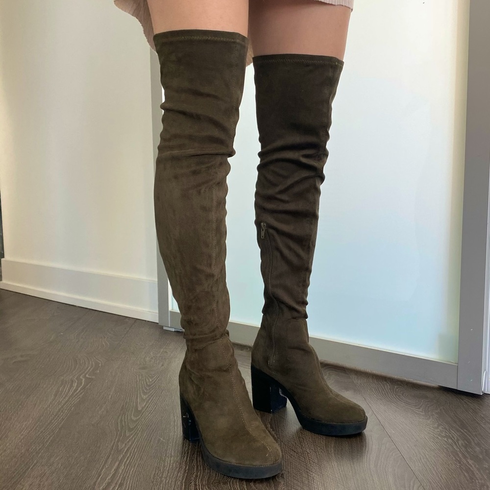 Thigh-high / Over the Knee Green Suede Boots